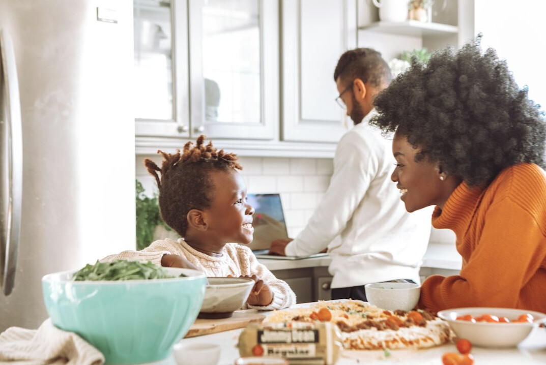 family reviewing budget